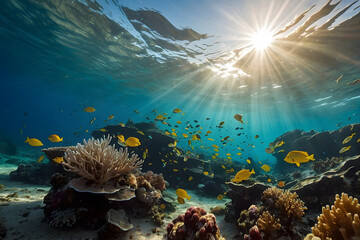 Fototapeta na wymiar An underwater ecosystem teeming with vibrant marine life, emphasizing the beauty and importance of marine biodiversity.