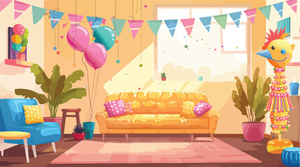 Interior of living room decorated for birthday with background