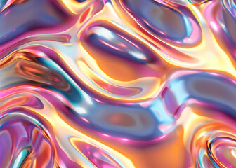 Obraz premium colorful Liquid metallic wavy 3d render background. 