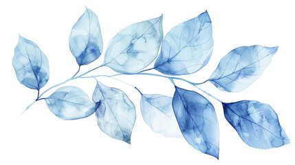 Blue Watercolor Leaf,  Generative AI