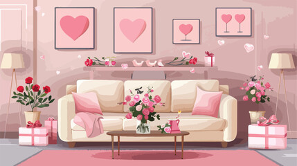 Interior of living room decorated for Valentines Day