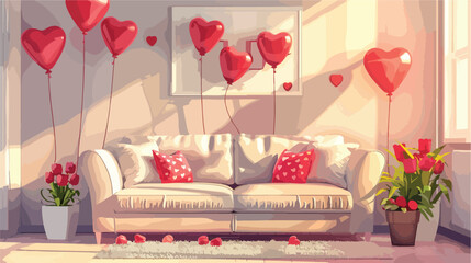 Interior of living room decorated for Valentines Day