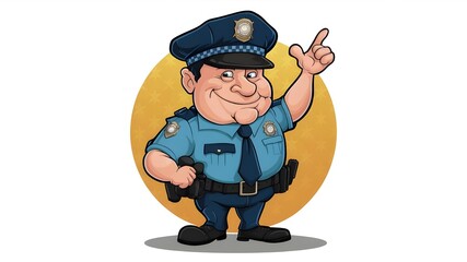 Funny policeman cartoon in a strapping style on a white background.