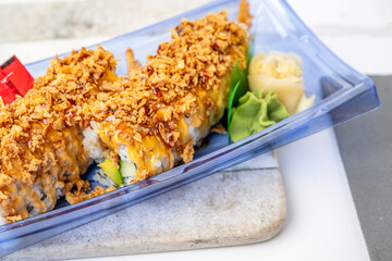 sushi, poke, bento food