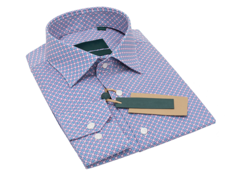 Purple folded men's shirt with polka dots isolated on white background