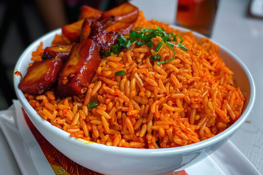 Delicious Bowl of Jollof Rice, Culinary World Tour, Food and Street Food