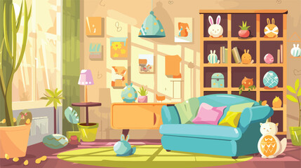 Interior of living room with Easter decor sofa 