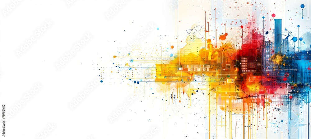 Wall mural abstract colorful geometry technology background. generative ai technology.