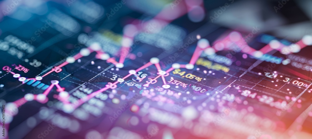 Poster Line chart data and stock market finance economy statistic visualization. Generative AI technology.	
