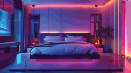 Interior of modern bedroom with neon lighting Vector