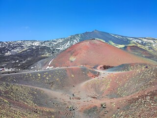 Photo of Mount Etna in the spring. Mount Etna is an active stratovolcano on Sicily s east coast, located in Catania.