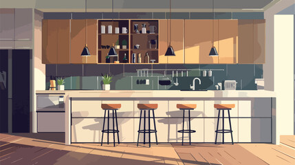 Interior of modern kitchen with counters and tables vector