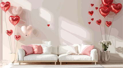 Interior of modern living room decorated with hearts