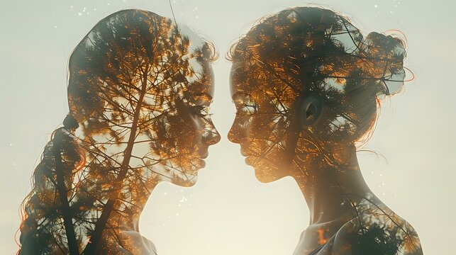 Mystical Reflections: Double Exposure of Humans and Trees