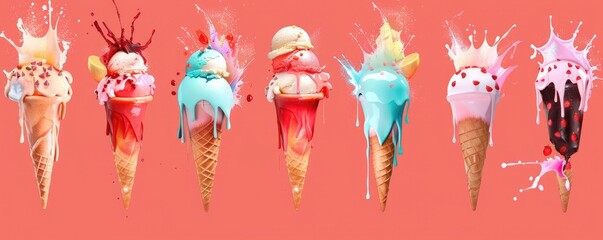 A sets of the very delicious different ice creams from fruits and cream.