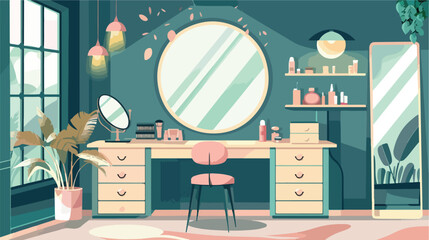 Interior of modern makeup room Vector illustration. vector