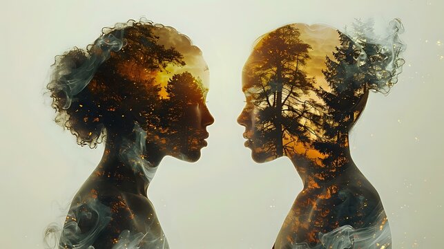 Luminous Harmony: Double Exposure of Humans and Nature