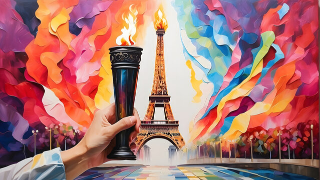 Olympic flame in paris concept, olympic games 2024. Sports, competition.