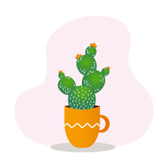 Cute cactus in flat cartoon style with grain effect