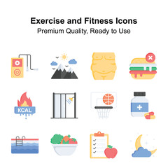 Premium quality flat style icons of exercise and fitness, ready to use in websites and mobile apps