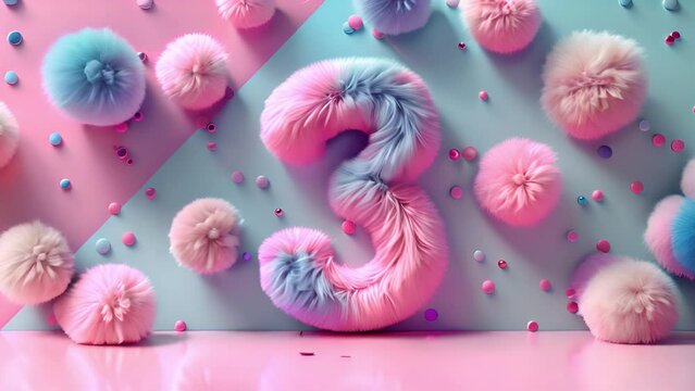 Furry number font. Easy editable digit. Soft and realistic fur. Number with blue fluffy hair