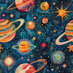 Boho Galactic Odyssey Celestial Tapestry - Space Pattern
