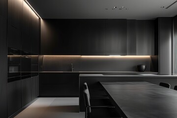  the black cabinets and gray tabletop. Use soft, diffused lighting to accentuate the stark beauty and play with textures like brushed metal accents and matte black hardware. This inspires a minimalist
