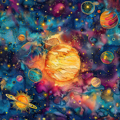 Boho Galactic Odyssey Celestial Tapestry - Space Pattern