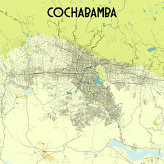 Fototapeta na wymiar Cochabamba Bolivia map poster art