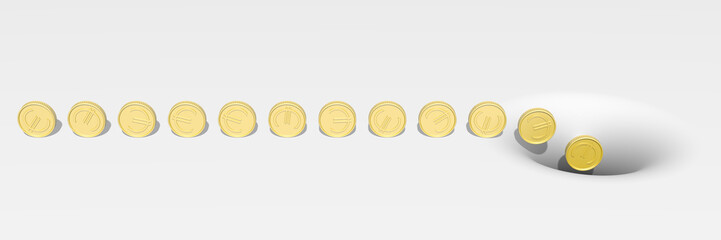 eine Reihe goldener Münzen rollt in ein tiefes Loch © blobbotronic