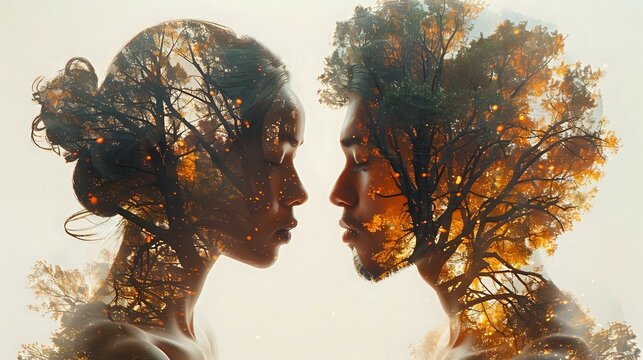 Connected Souls: Double Exposure of Humans and Trees