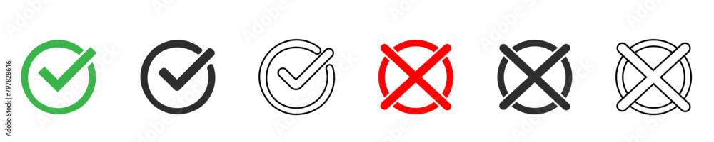 Poster tick ​​cross on a white background. isolated vector sign. green check mark and red cross icons set. 