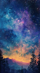 Naklejka premium Starry Night Reverie A Celestial Painting