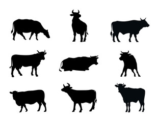 cow farm silhouette set