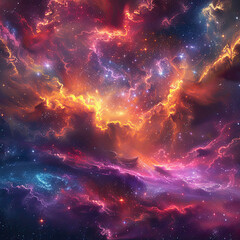 Naklejka premium Stellar Kaleidoscope A Cosmic Symphony of Vivid Nebular Hues 
