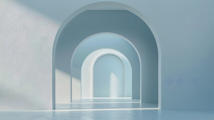 Minimalist 3D art gallery with an archway 