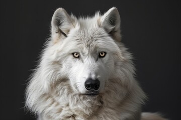 White Wolf portrait. A beautiful white wolf posing for the camera. Wild Life photography of a white wolf.