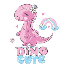 Hand drawn cute dinosaur vector cartoon character Kids summer spring print