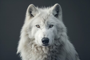 Fototapeta premium White Wolf portrait. A beautiful white wolf posing for the camera. Wild Life photography of a white wolf.