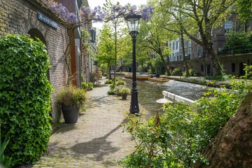 Oudegracht canal in Utrecht in spring