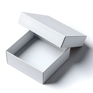 Open white gift boxes, white square box top view, container mockup, empty carton package, realistic paper box, open cap, empty packages mockup 3d isolated