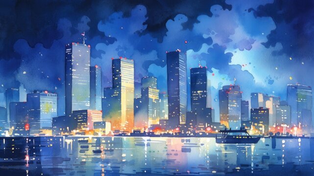 東京湾とビル群の夜景_1