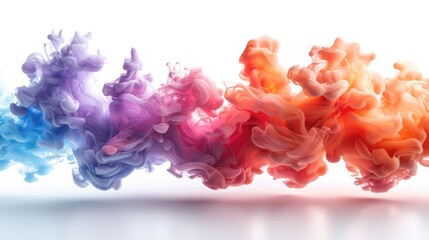 Fototapeta premium Generative AI Illustration of colorful smoke horizontal flow isolated on white background. Creative dynamic backdrop digital art.