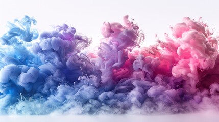 Generative AI Illustration of colorful smoke horizontal flow isolated on white background. Creative dynamic backdrop digital art.