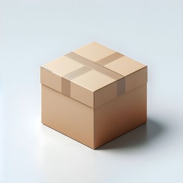 Tan Blank Cube Box on White Background,Soft Shadow