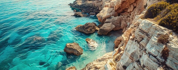 A beautiful view of the coastline with beach and sea.