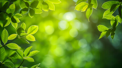 Frame or border of branches with green leaves on a blurred background. Natural background with copy space.