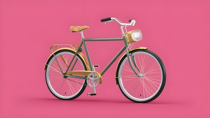 3D bicycle illustration cartoon on pink background.