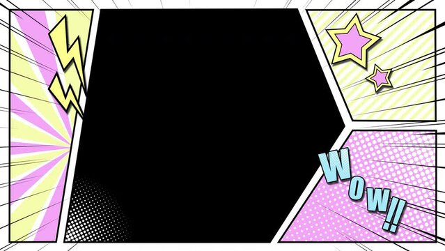 コミックフレーム　1コマだけ背景透過　5秒ループ　可愛い色バージョン