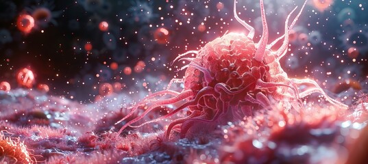 Cancer tumor cell mutation. Generative AI technology.	
